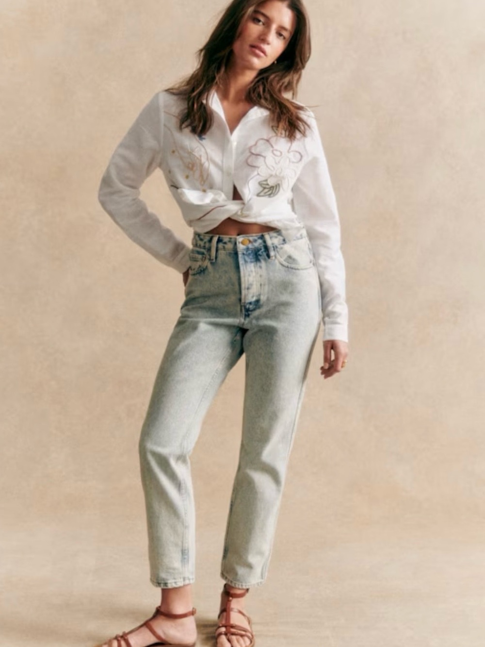 NWT Sezane Le Brut High Rise Straight Cropped Jeans 25 Light Wash Button Fly